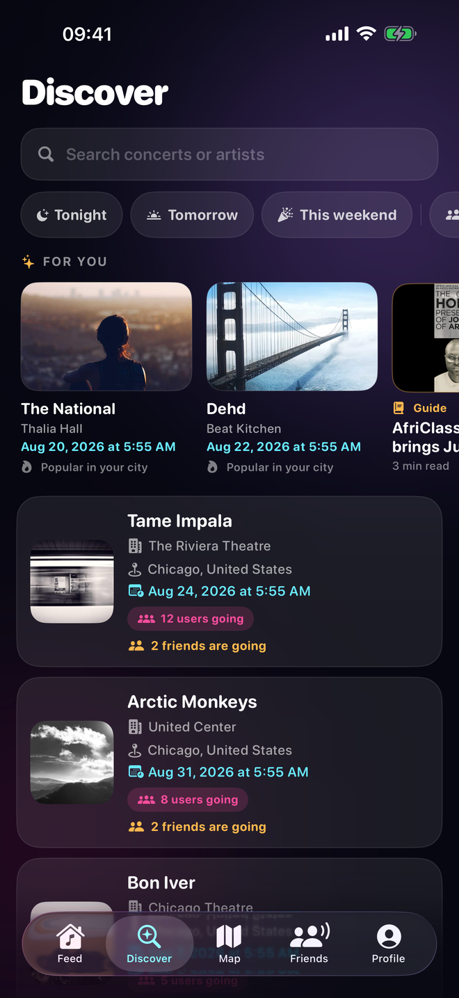 Screens from the CrowdMate concert app